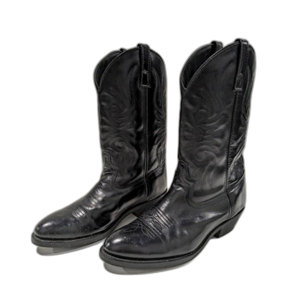 Laredo Paris Black Leather Round Toe Western Cowboy Boots Men's Size 9EW